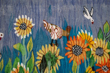 4.2 FT Sunflowers and Doves Handwoven Tapestry, Blue Egyptian Wool Wall Hanging, Natural Dye Art — detail 12