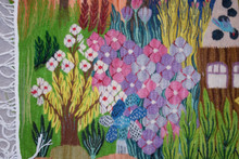 3.4 FT Dovecote and Flower Garden Handwoven Tapestry, Egyptian Wool Wall Hanging, Natural Dye — detail 5