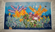 3.5 FT Orange Blossom Branches Handwoven Tapestry, Blue Egyptian Wool Wall Hanging, Natural Dye