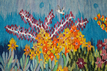 3.5 FT Orange Blossom Branches Handwoven Tapestry, Blue Egyptian Wool Wall Hanging, Natural Dye — detail 5