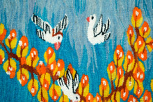 3.5 FT Orange Blossom Branches Handwoven Tapestry, Blue Egyptian Wool Wall Hanging, Natural Dye — detail 8