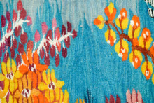 3.5 FT Orange Blossom Branches Handwoven Tapestry, Blue Egyptian Wool Wall Hanging, Natural Dye — detail 15