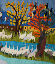 Autumn Village and Cranes handwoven tapestry — view 3