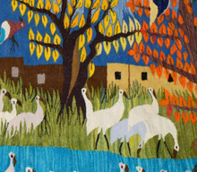 Autumn Village and Cranes handwoven tapestry — view 7