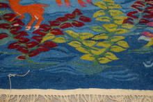 3.1 FT Lion, Gazelles and Moon Handwoven Tapestry, Blue Egyptian Wool Wall Hanging, Natural Dye — detail 4