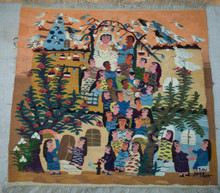4.8 FT Village Wedding Handwoven Tapestry, Figurative Egyptian Wool Wall Hanging, Natural Dye