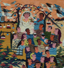4.8 FT Village Wedding Handwoven Tapestry, Figurative Egyptian Wool Wall Hanging, Natural Dye — detail 2