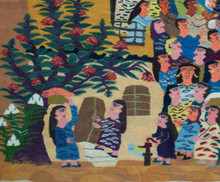4.8 FT Village Wedding Handwoven Tapestry, Figurative Egyptian Wool Wall Hanging, Natural Dye — detail 9
