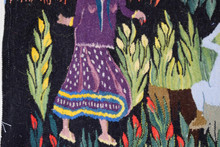 6.1 FT Village Couple Under the Crane Tree Handwoven Tapestry, Large Egyptian Wool Wall Hanging, Signed Folk Art — detail 10