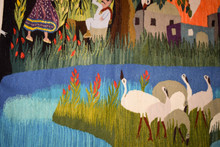 6.1 FT Village Couple Under the Crane Tree Handwoven Tapestry, Large Egyptian Wool Wall Hanging, Signed Folk Art — detail 15