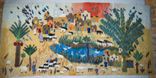 7.9 FT Nile Village Panorama Handwoven Tapestry, Extra Large Egyptian Wool Wall Hanging, Natural Dye