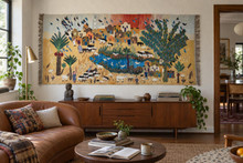 7.9 FT Nile Village Panorama Handwoven Tapestry, Extra Large Egyptian Wool Wall Hanging, Natural Dye — detail 2