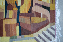 4 FT Jerusalem Dome of the Rock Handwoven Tapestry, Egyptian Wool Wall Hanging, Signed Folk Art — detail 9