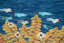 24" Golden Tree of Doves Handwoven Tapestry, Indigo Egyptian Wool Wall Hanging, Natural Dye — detail 1