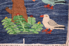 24" Golden Tree of Doves Handwoven Tapestry, Indigo Egyptian Wool Wall Hanging, Natural Dye — detail 3