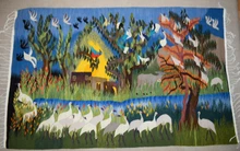 Ibis by the River — handwoven Egyptian wool tapestry, 6.4 ft