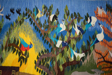 6.4 FT White Ibis by the River Handwoven Tapestry, Large Egyptian Wool Wall Hanging, Signed Folk Art — detail 7