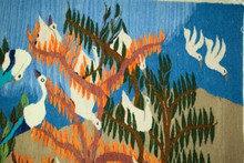 6.4 FT White Ibis by the River Handwoven Tapestry, Large Egyptian Wool Wall Hanging, Signed Folk Art — detail 9