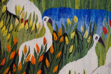 6.4 FT White Ibis by the River Handwoven Tapestry, Large Egyptian Wool Wall Hanging, Signed Folk Art — detail 13