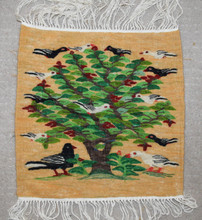 Leafy Tree of Birds — handwoven Egyptian wool tapestry, 17"