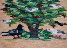 17" Tree of Birds Handwoven Tapestry, Small Egyptian Wool Wall Hanging, Natural Dye Folk Art — detail 3