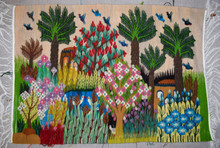 4.2 FT Blossom Garden Handwoven Tapestry, Egyptian Wool Wall Hanging, Natural Dye Folk Art
