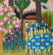 4.2 FT Blossom Garden Handwoven Tapestry, Egyptian Wool Wall Hanging, Natural Dye Folk Art — detail 1