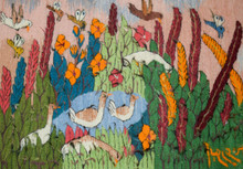 28" Geese in the Reeds Handwoven Tapestry, Egyptian Wool Wall Hanging, Signed Folk Art Original — detail 7