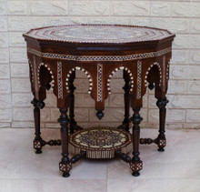 Moroccan Mother of Pearl Coffee Table, Handmade Octagonal Inlaid Wood — detail 1