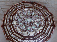 Moroccan Mother of Pearl Coffee Table, Handmade Octagonal Inlaid Wood — detail 3