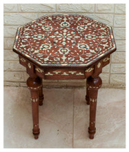 Syrian Moroccan Inlay Table, Mother of Pearl & Abalone, Handmade Octagonal Side Table 20" Height