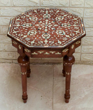 Syrian Moroccan Inlay Table, Mother of Pearl & Abalone, Handmade Octagonal Side Table 20" Height — detail 1