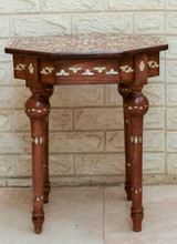 Syrian Moroccan Inlay Table, Mother of Pearl & Abalone, Handmade Octagonal Side Table 20" Height — detail 2