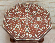 Syrian Moroccan Inlay Table, Mother of Pearl & Abalone, Handmade Octagonal Side Table 20" Height — detail 5