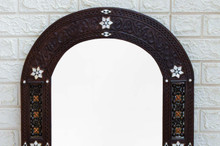 Syrian Oval Carved Mirror Frame with Mother of Pearl — view 3