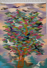 Egyptian Handwoven Wool Tapestry Tree of Life Birds Teal Magenta Wall Hanging 54 x 28 in — detail 2
