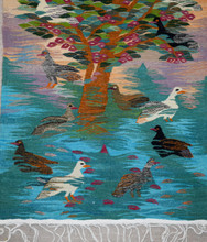 Egyptian Handwoven Wool Tapestry Tree of Life Birds Teal Magenta Wall Hanging 54 x 28 in — detail 6