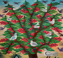 Egyptian Handwoven Wool Tapestry Tree of Life with Doves Folk Art Wall Hanging 56 x 39 in — detail 1