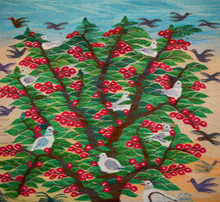 Egyptian Handwoven Wool Tapestry Tree of Life with Doves Folk Art Wall Hanging 56 x 39 in — detail 2