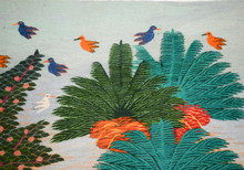 Egyptian Handwoven Wool Tapestry Sheep Palms Ducks Village Scene Wall Hanging 55 x 42 in — detail 2