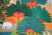 Egyptian Handwoven Wool Tapestry Sheep Palms Ducks Village Scene Wall Hanging 55 x 42 in — detail 9