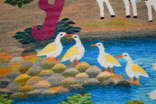 Egyptian Handwoven Wool Tapestry Sheep Palms Ducks Village Scene Wall Hanging 55 x 42 in — detail 11