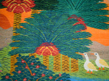 Egyptian Handwoven Wool Tapestry Sheep Palms Ducks Village Scene Wall Hanging 55 x 42 in — detail 15
