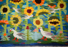 Egyptian Handwoven Wool Tapestry Sunflowers and Birds Turquoise Folk Art Wall Hanging 57 x 41 in — detail 7