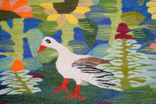 Egyptian Handwoven Wool Tapestry Sunflowers and Birds Turquoise Folk Art Wall Hanging 57 x 41 in — detail 8