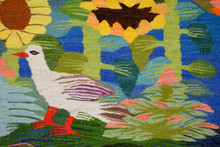 Egyptian Handwoven Wool Tapestry Sunflowers and Birds Turquoise Folk Art Wall Hanging 57 x 41 in — detail 9