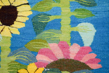 Egyptian Handwoven Wool Tapestry Sunflowers and Birds Turquoise Folk Art Wall Hanging 57 x 41 in — detail 13
