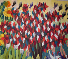 Egyptian Handwoven Wool Tapestry Flowering Trees Egrets Sunflowers Wall Hanging 63 x 41 in — detail 3