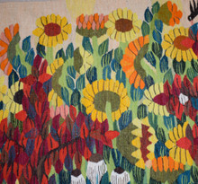 Egyptian Handwoven Wool Tapestry Flowering Trees Egrets Sunflowers Wall Hanging 63 x 41 in — detail 4