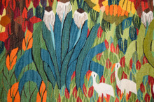 Egyptian Handwoven Wool Tapestry Flowering Trees Egrets Sunflowers Wall Hanging 63 x 41 in — detail 12